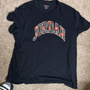 Jordan Black Tee with Red Plaid Logo